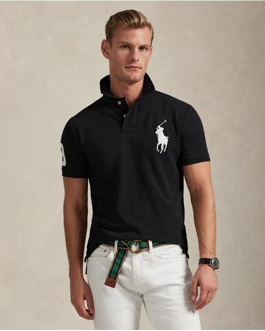 Polo Ralph Lauren Black Custom Slim Fit Big Pony Mesh Polo Shirt for men