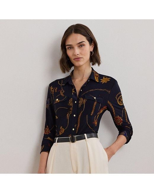 Ralph Lauren Black Petite - Slim Fit Belting-print Jersey Shirt