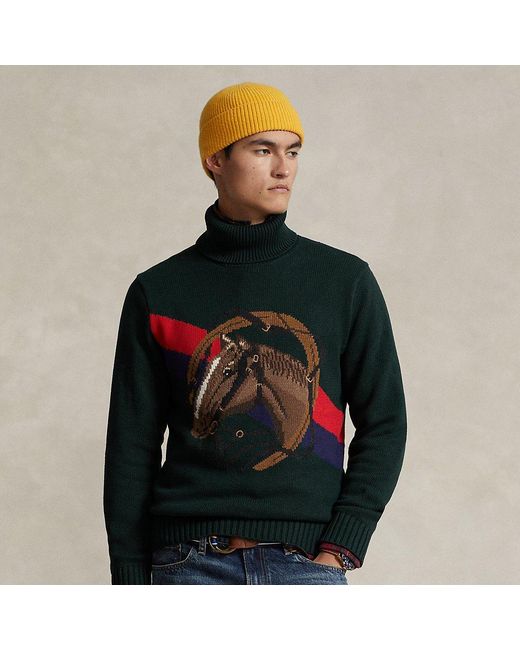 Polo Ralph Lauren Black Horsehead Cotton Turtleneck Sweater for men