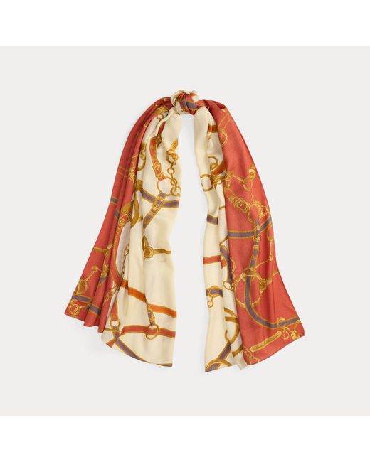 Ralph Lauren Orange Ralph Lauren Belting-Print Wool Wrap Scarf