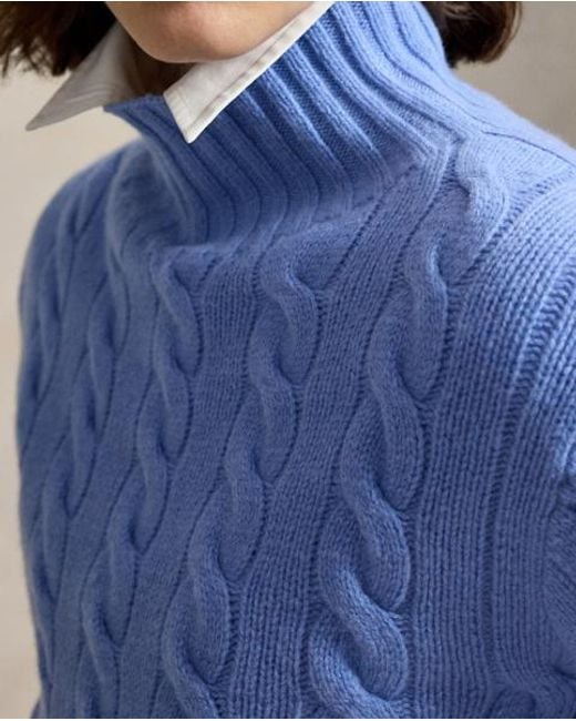 Polo Ralph Lauren Blue Cable-Knit Wool-Cashmere Rollneck