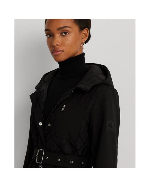 Lauren by Ralph Lauren Black Belted Quilted Hooded Jacket