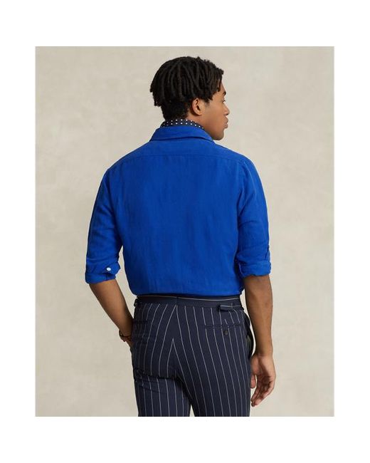 Camicia in lino e seta Classic-Fit di Polo Ralph Lauren in Blue da Uomo