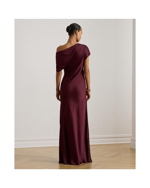 Ralph Lauren Red Satin Charmeuse Off-The-Shoulder Gown