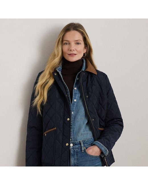 Ralph Lauren Blue Twill-Trim Diamond-Quilted Barn Jacket