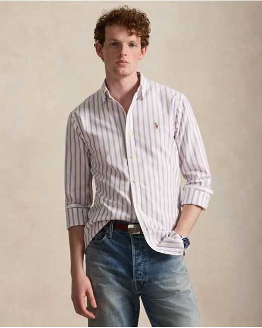 Polo Ralph Lauren White Slim Fit Striped Oxford Shirt for men
