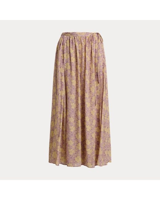 Polo Ralph Lauren Brown Floral Crinkled A-Line Wrap Skirt