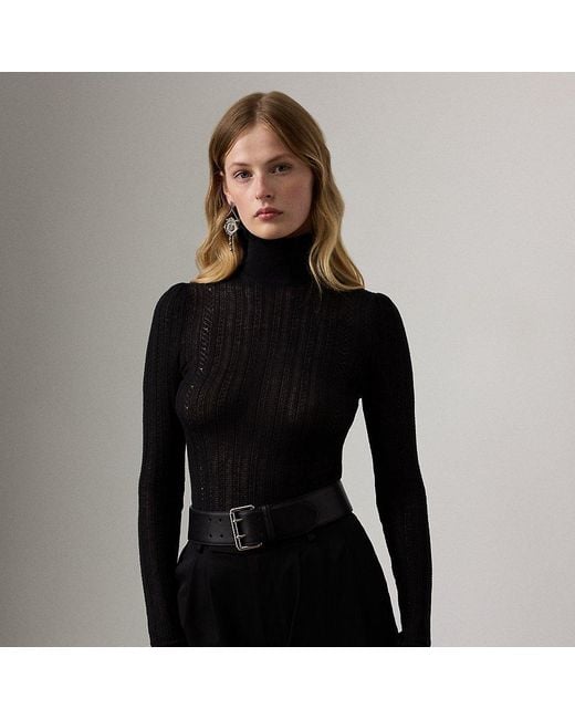 Ralph Lauren Black Silk-Cashmere Lace Roll Neck Jumper