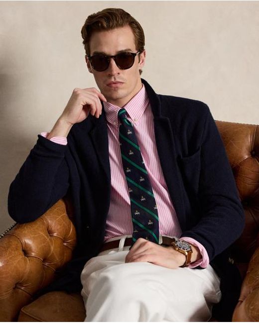 Polo Ralph Lauren Pink Custom Fit Striped Stretch Poplin Shirt for men