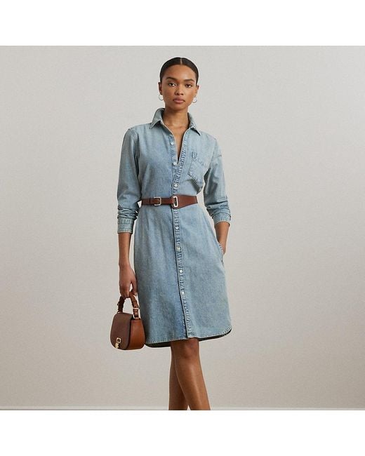 Ralph Lauren Blue Denim-Hemdkleid Mit Gürtel