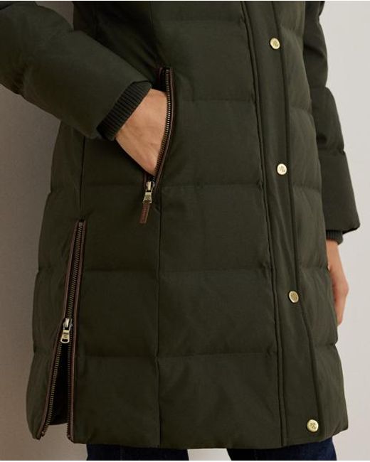 Ralph Lauren Green Faux Fur-Trim Hooded Down Coat