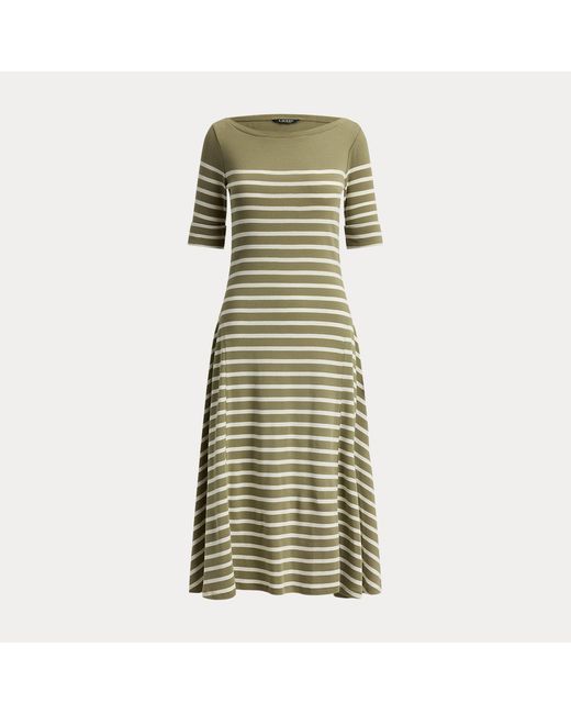 Ralph Lauren Metallic Breton-Stripe Cotton Rib-Knit Midi Dress