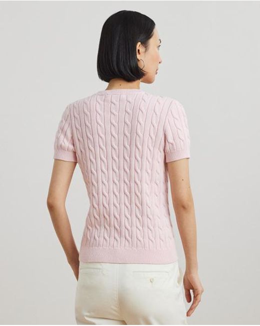 Ralph Lauren Pink Kurzarmpullover Mit Zopfmuster