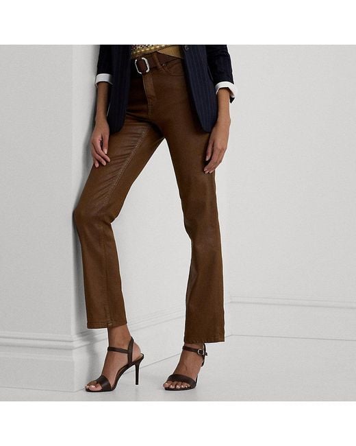 Ralph Lauren Brown Coated High-Rise Straight Ankle Jean