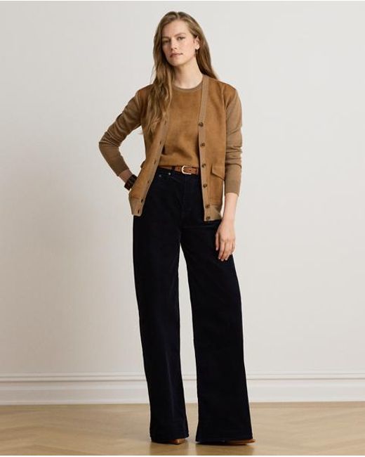 Ralph Lauren Brown Goat-Suede & Wool V-Neck Cardigan