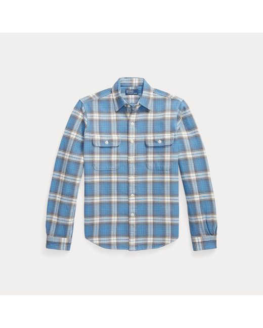 Polo Ralph Lauren Blue Classic Fit Plaid Flannel Workshirt for men