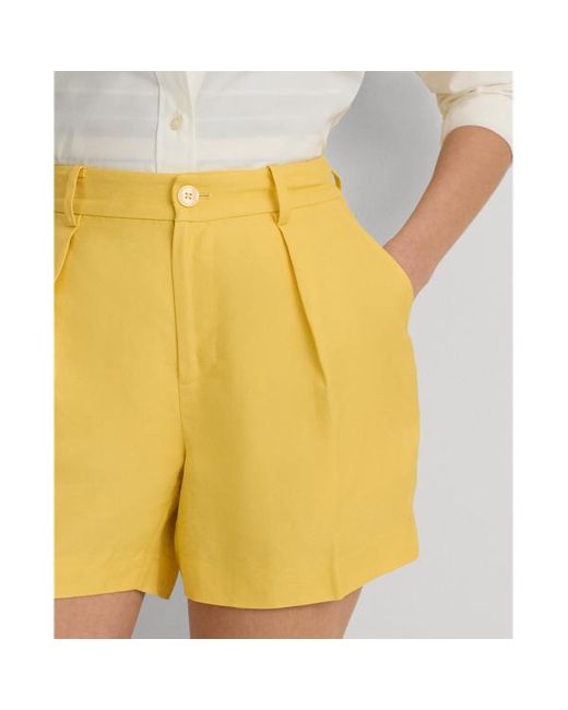 Lauren by Ralph Lauren Yellow Ralph Lauren Pleated Linen-blend Twill Short