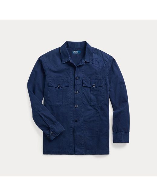 Ralph Lauren Blue Washed Twill Overshirt for men