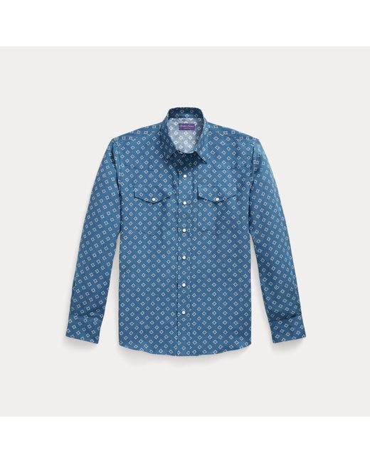 Ralph Lauren Blue Relaxed Fit Linen-Silk Western Shirt for men