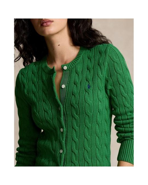 Polo Ralph Lauren Green Cable-knit Cotton Crewneck Cardigan