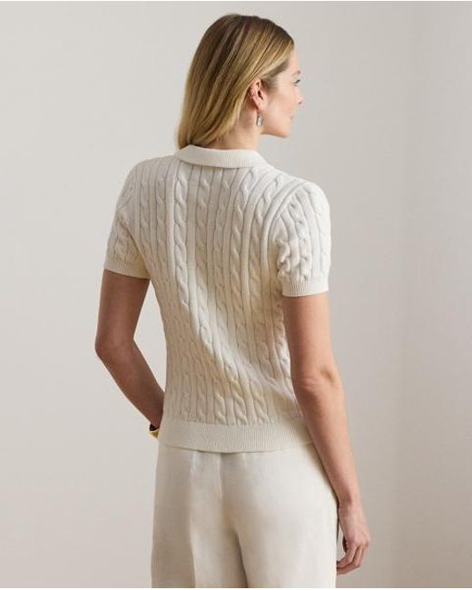 Ralph Lauren Natural Cable-Knit Cotton Polo Jumper