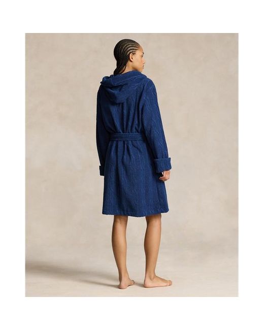 Polo Ralph Lauren Blue Cable Cotton Terry Hooded Robe