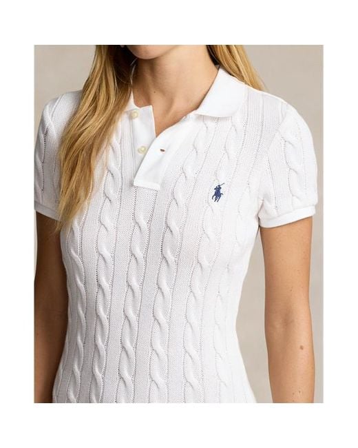 Polo Ralph Lauren White Logo-embroidered Polo-collar Cotton Midi Dress X