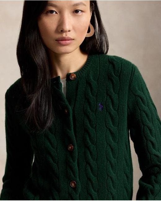 Polo Ralph Lauren Green Cable-Knit Wool-Cashmere Cardigan