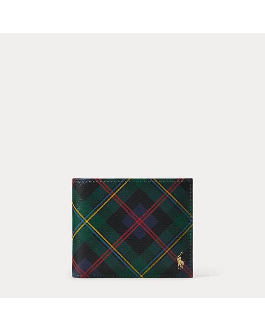 Ralph Lauren Green 3-In-1 Plaid Leather Wallet for men