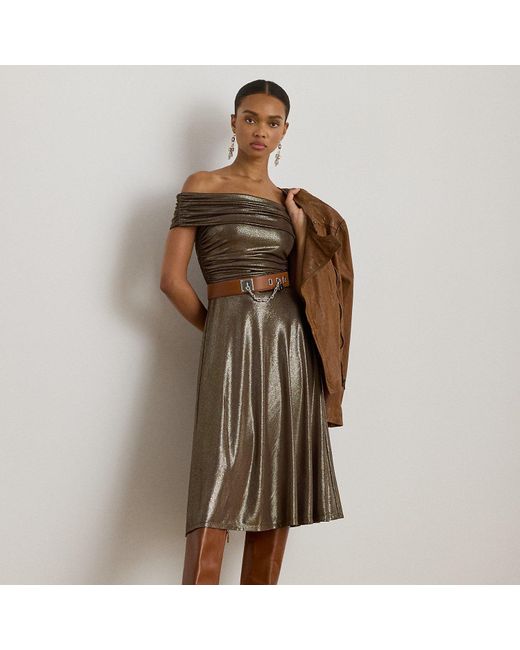 Ralph Lauren Green Metallic Off-The-Shoulder Cocktail Dress