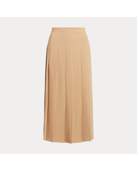 Ralph Lauren Natural Satin Pleated A-line Midi Skirt