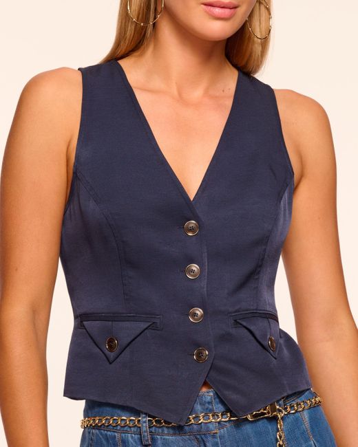 Ramy Brook Blue Cedric V-Neck Button Down Vest
