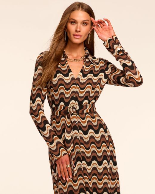 Ramy Brook Natural Lydia Long Sleeve Belted Midi Dress