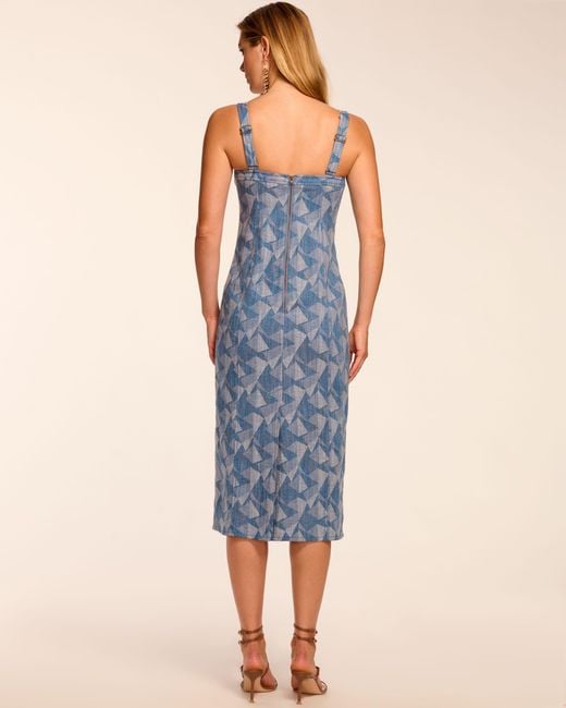 Ramy Brook Blue Marine Printed Denim Sleeveless Midi Dress