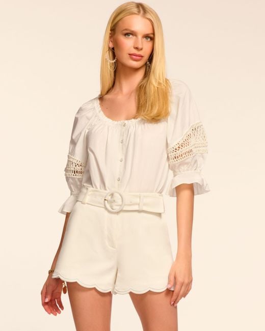 Ramy Brook Natural Violeta Stretch Cotton Scalloped Mini Short