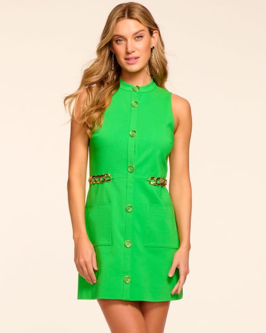Ramy Brook Green Eliza Stretch Cotton Button Down Mini Dress
