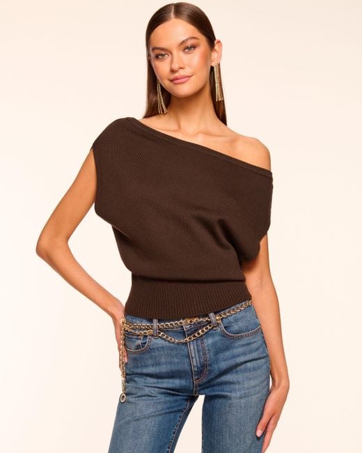 Ramy Brook Blue Chet Merino Off-The-Shoulder Sweater