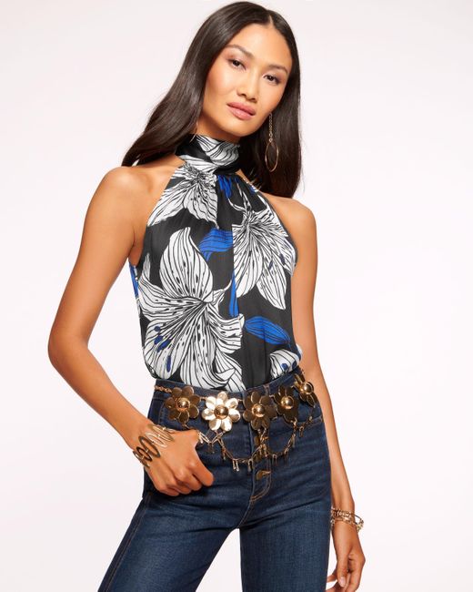 Ramy Brook Blue Lori Silk High Neck Tank Top