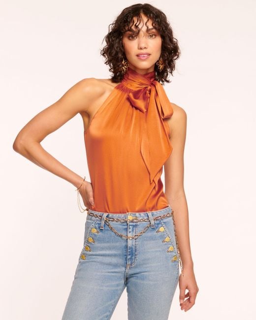 Ramy Brook Blue Lori Silk High Neck Tank Top