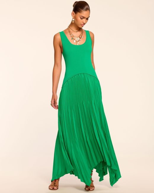 Ramy Brook Women's Green Davinia Knit Combo Pleated Maxi Dress