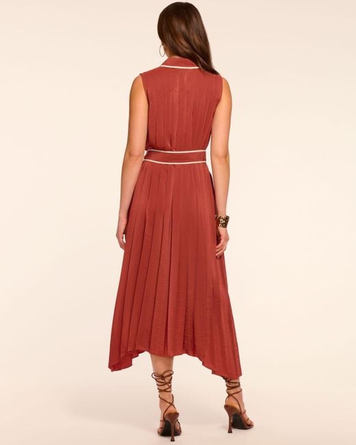 Ramy Brook Red Kenneth Button Down Pleated Midi Dress
