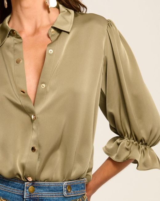 Ramy Brook Blue Dina Button Down Bodysuit