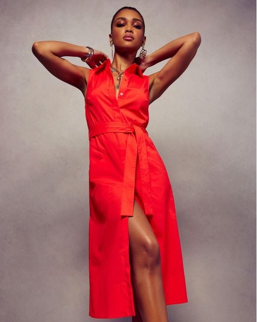 ramy brook red dress Kira Ribbed Knit Sleeveless Midi Dress in crimson