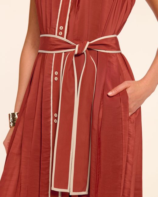 Ramy Brook Red Kenneth Button Down Pleated Midi Dress