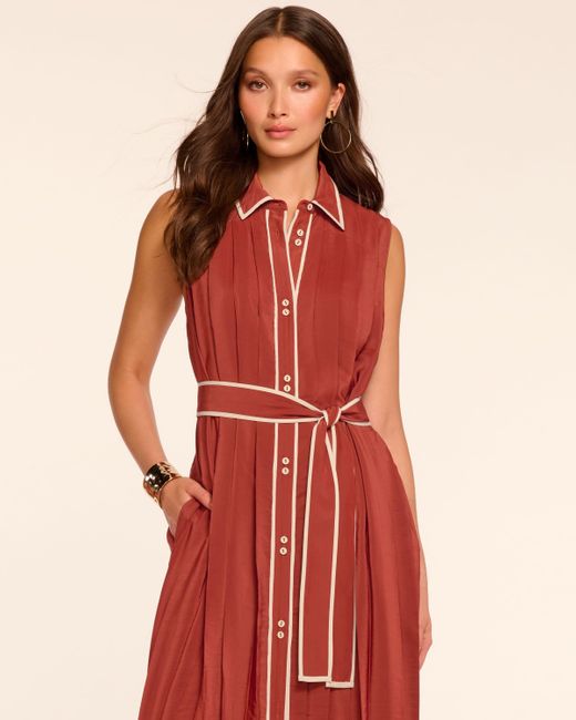 Ramy Brook Red Kenneth Button Down Pleated Midi Dress