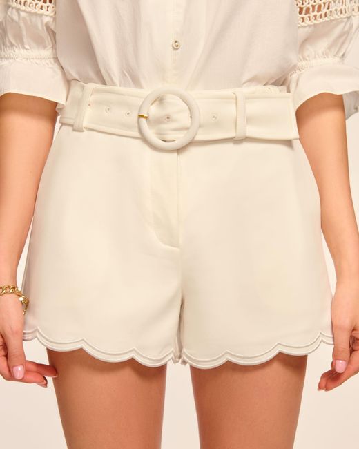 Ramy Brook Natural Violeta Stretch Cotton Scalloped Mini Short