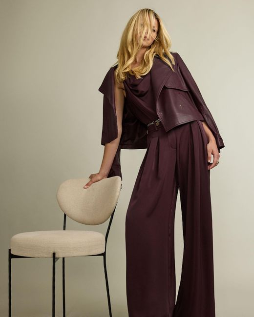 Ramy Brook Blue Oscar Pleated Wide Leg Pant