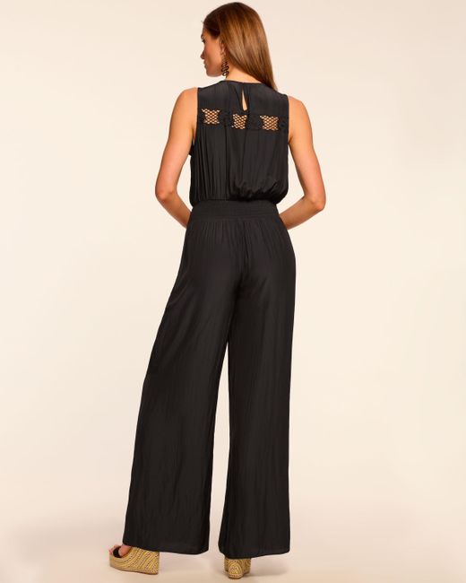 Ramy Brook Black Nayeli Smocked V-Neck Embroidered Jumpsuit