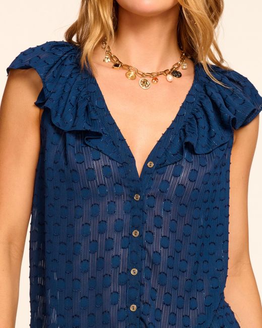 Ramy Brook Blue Silvia Chiffon Flutter Sleeve Blouse
