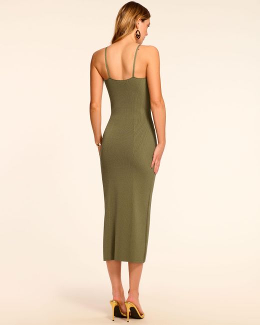 Ramy Brook Green Sloan Plunging Ribbed Knit Midi Dress